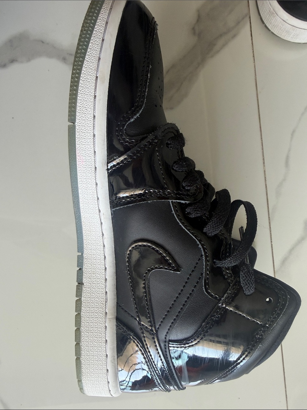 Black Patent High-Top Sneaker with White Midsole